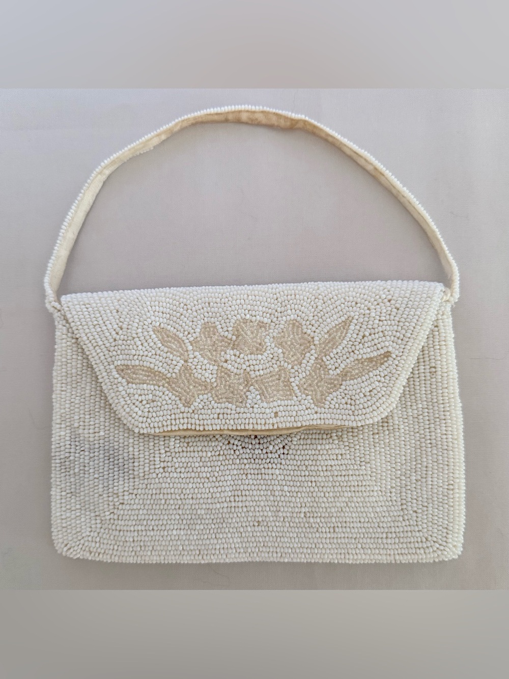Vintage 1950s 60s White Beaded Evening Bag Floral Convertible Purse